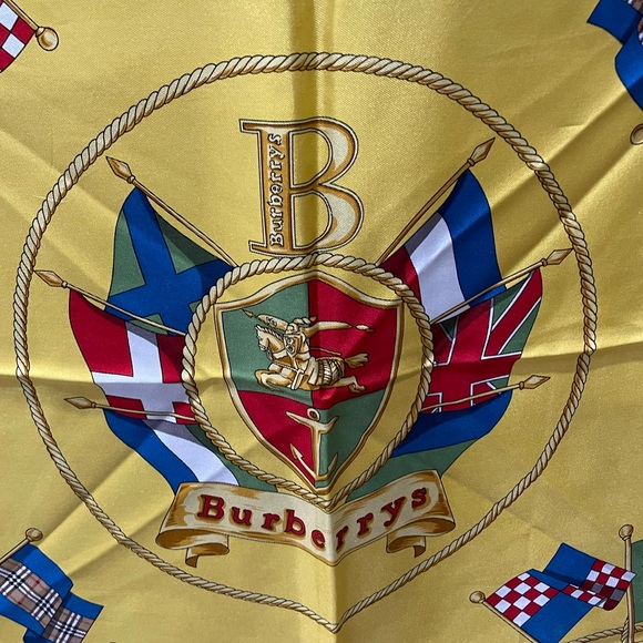 Burberry Rare Nova Check Flag Yellow 100% Silk Scarf - Picture 6 of 6